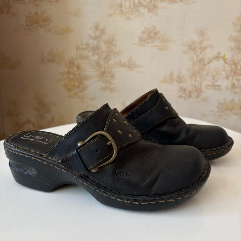 Y2K B.O.C. Black Studded Clogs Chunky Leather Mule Boho Fairycore Whimsigoth 6